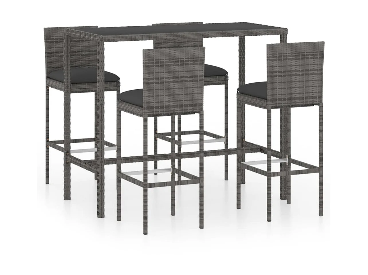 Ensemble de bar de jardin 5 pcs et coussins Résine tressée Gris 7