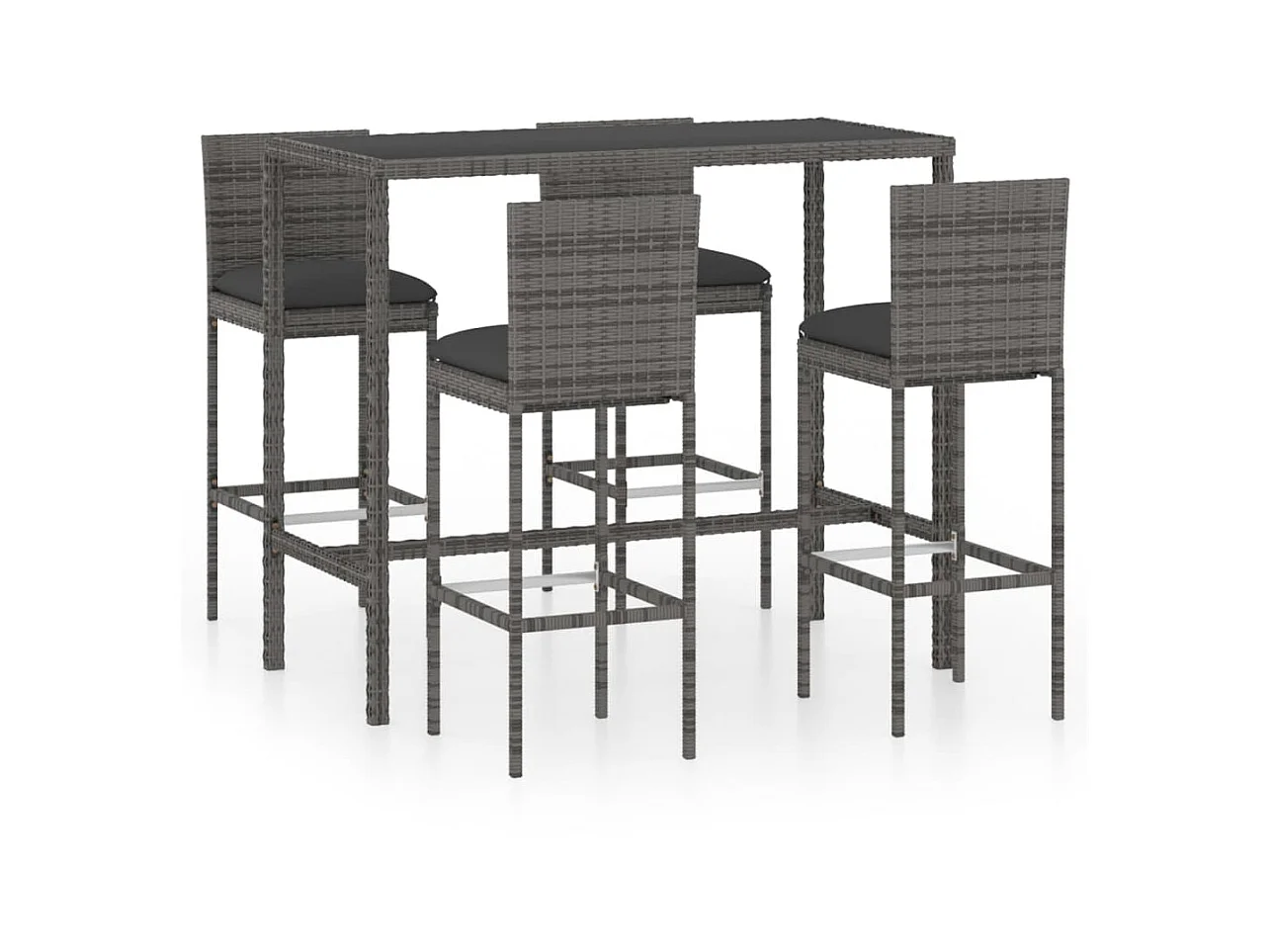 Ensemble de bar de jardin 5 pcs et coussins Résine tressée Gris 7