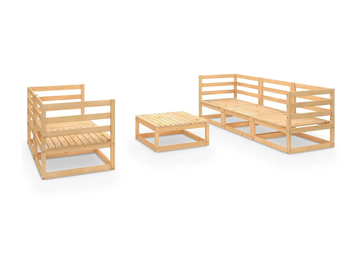 Salon de jardin 6 pcs Bois de pin massif 4
