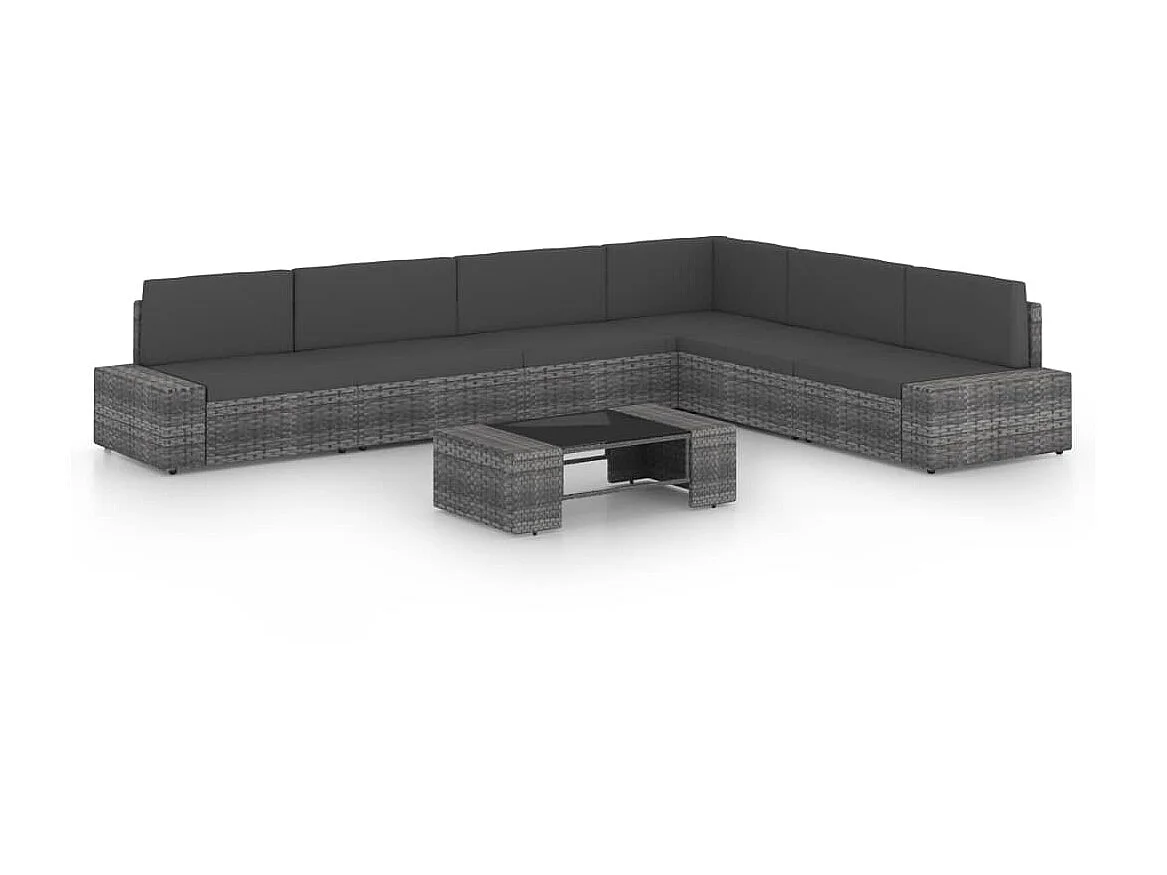 Salon de jardin 7 pcs avec coussins Gris Résine tressée 5