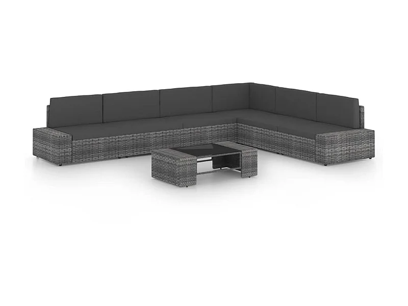 Salon de jardin 7 pcs avec coussins Gris Résine tressée 5