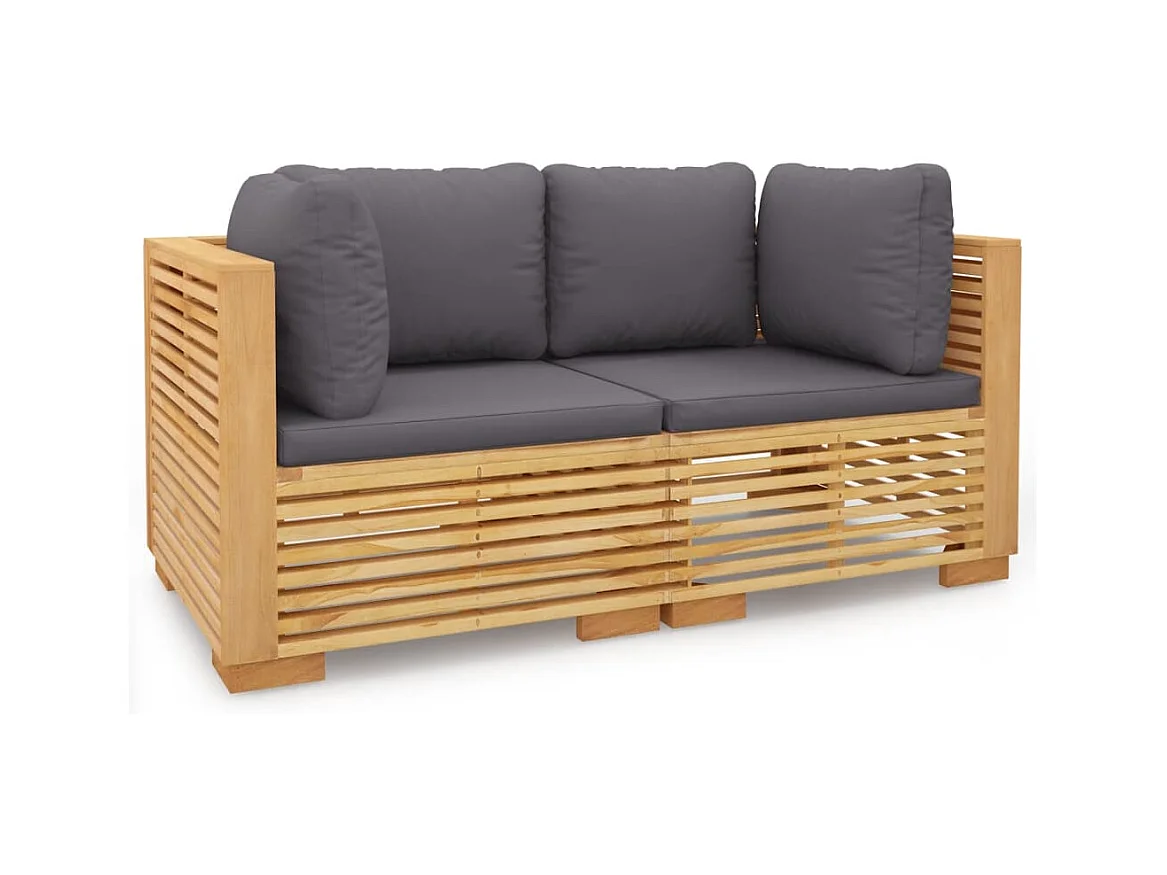 Canapés d'angle de jardin et coussins 2 pcs Bois de teck massif
