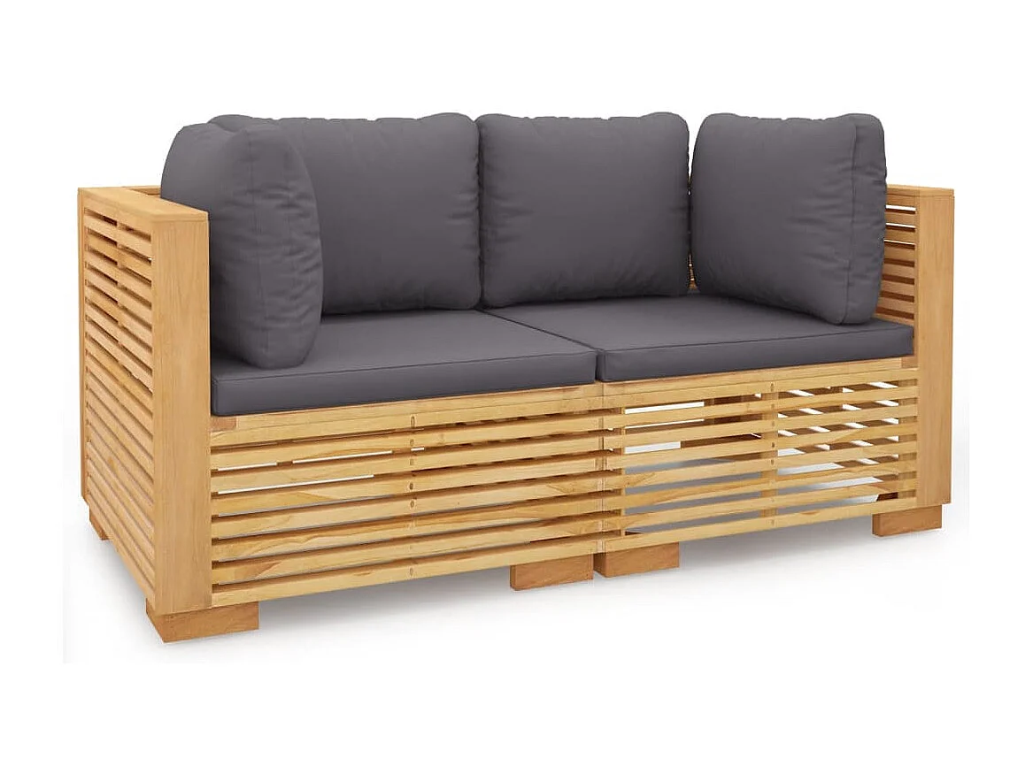 Canapés d'angle de jardin et coussins 2 pcs Bois de teck massif