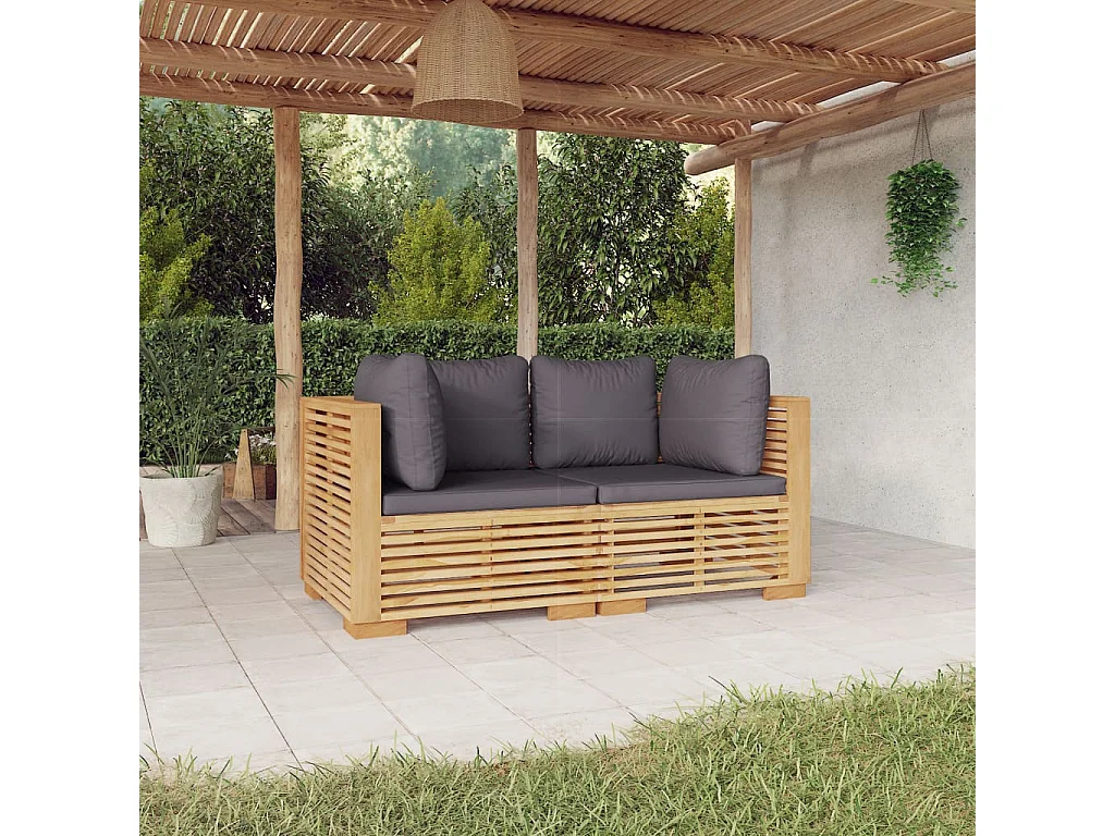 Canapés d'angle de jardin et coussins 2 pcs Bois de teck massif
