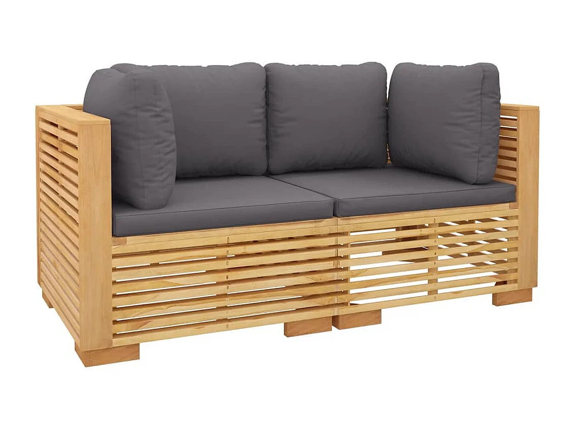 Canapés d'angle de jardin et coussins 2 pcs Bois de teck massif