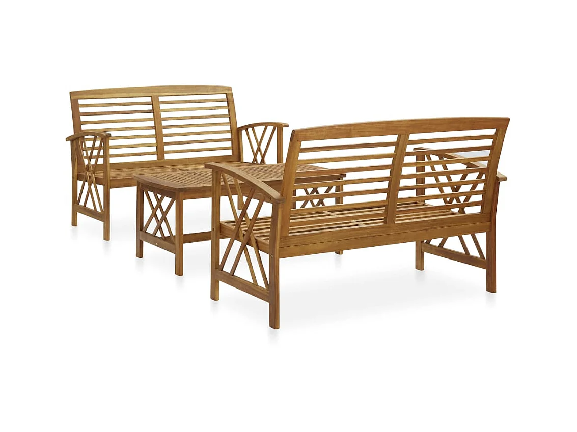 Salon de jardin 3 pcs Bois d'acacia solide 2