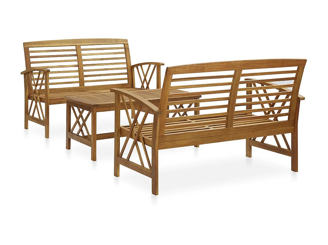 Salon de jardin 3 pcs Bois d'acacia solide 2