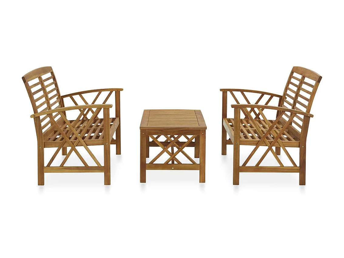 Salon de jardin 3 pcs Bois d'acacia solide 2