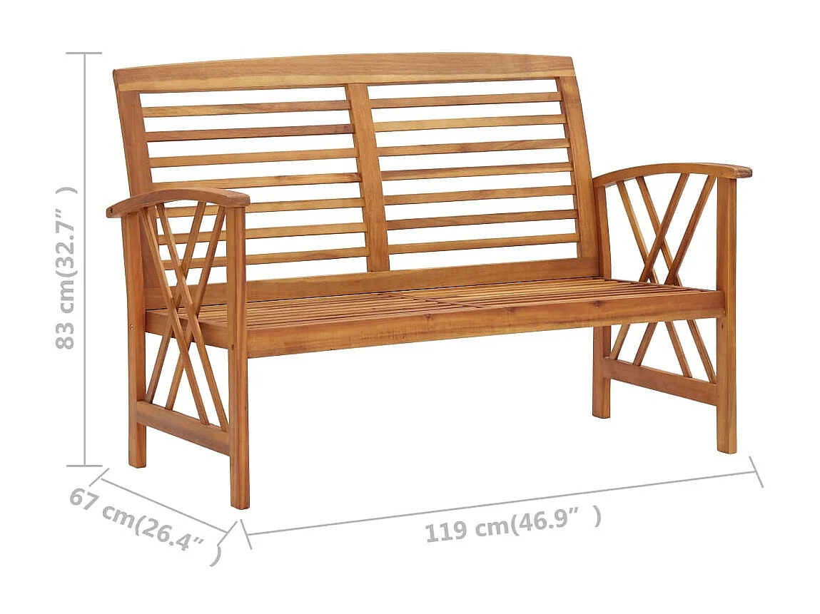 Salon de jardin 3 pcs Bois d'acacia solide 2