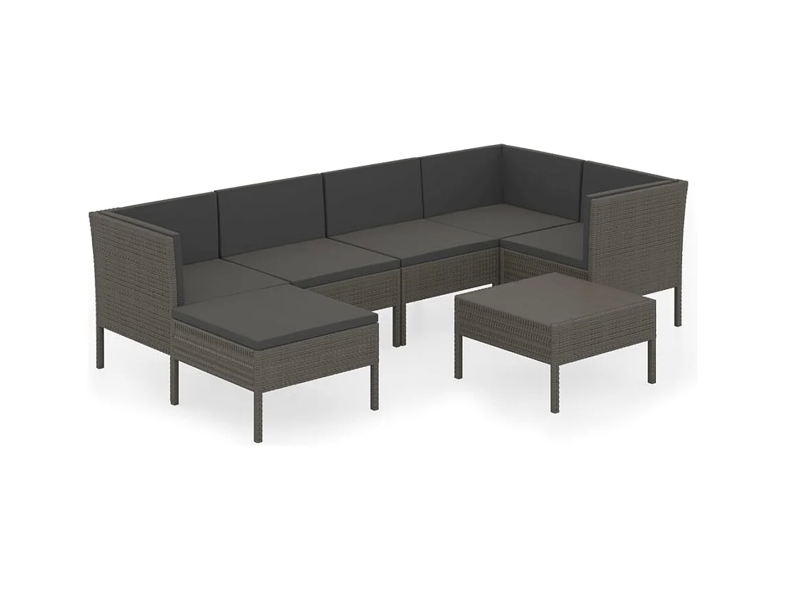 Salon de jardin 7 pcs avec coussins Résine tressée Gris 37