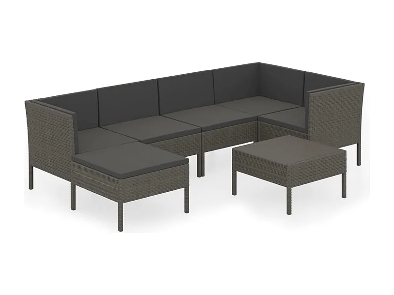 Salon de jardin 7 pcs avec coussins Résine tressée Gris 37