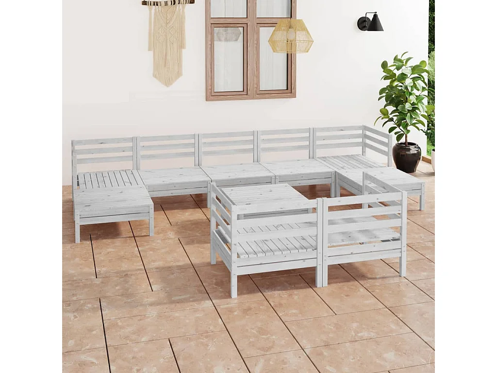 Salon de jardin 10 pcs Blanc Bois de pin massif 15