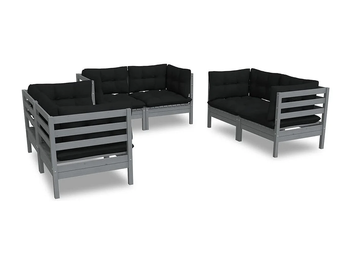 Salon de jardin 6 pcs avec coussins Bois de pin massif 5