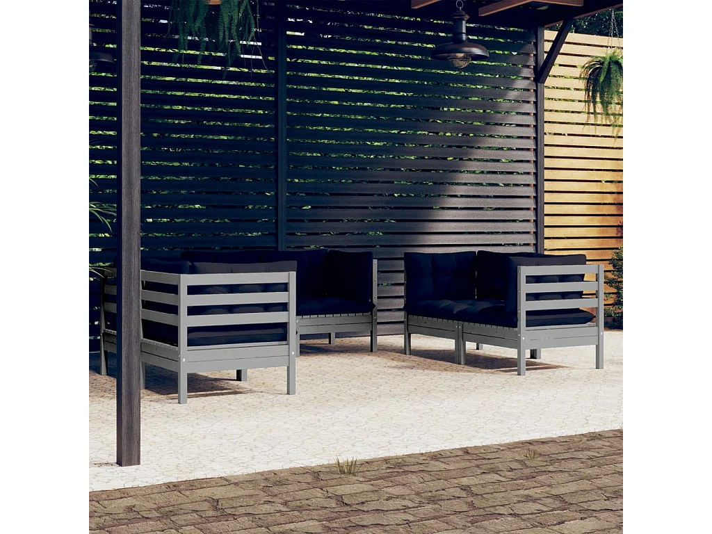 Salon de jardin 6 pcs avec coussins Bois de pin massif 5