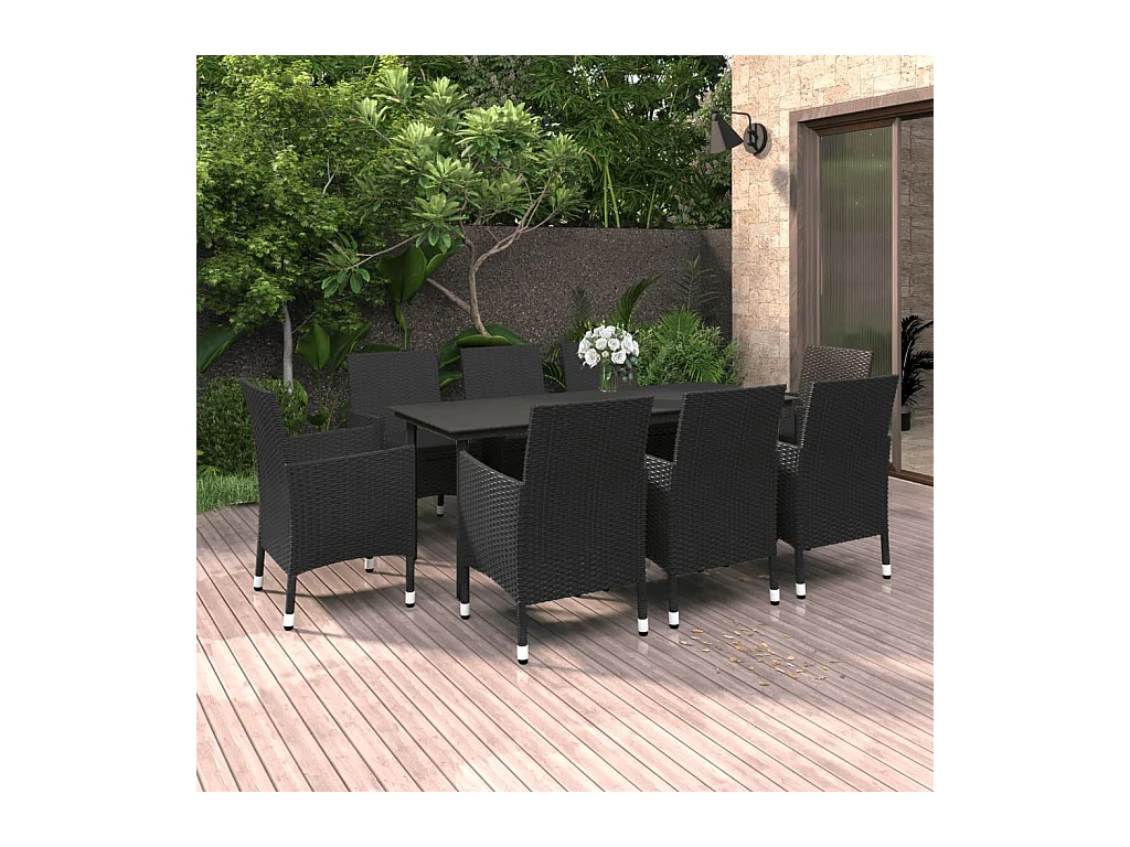 Ensemble à dîner de jardin coussins 9 pcs Résine tressée Verre 6