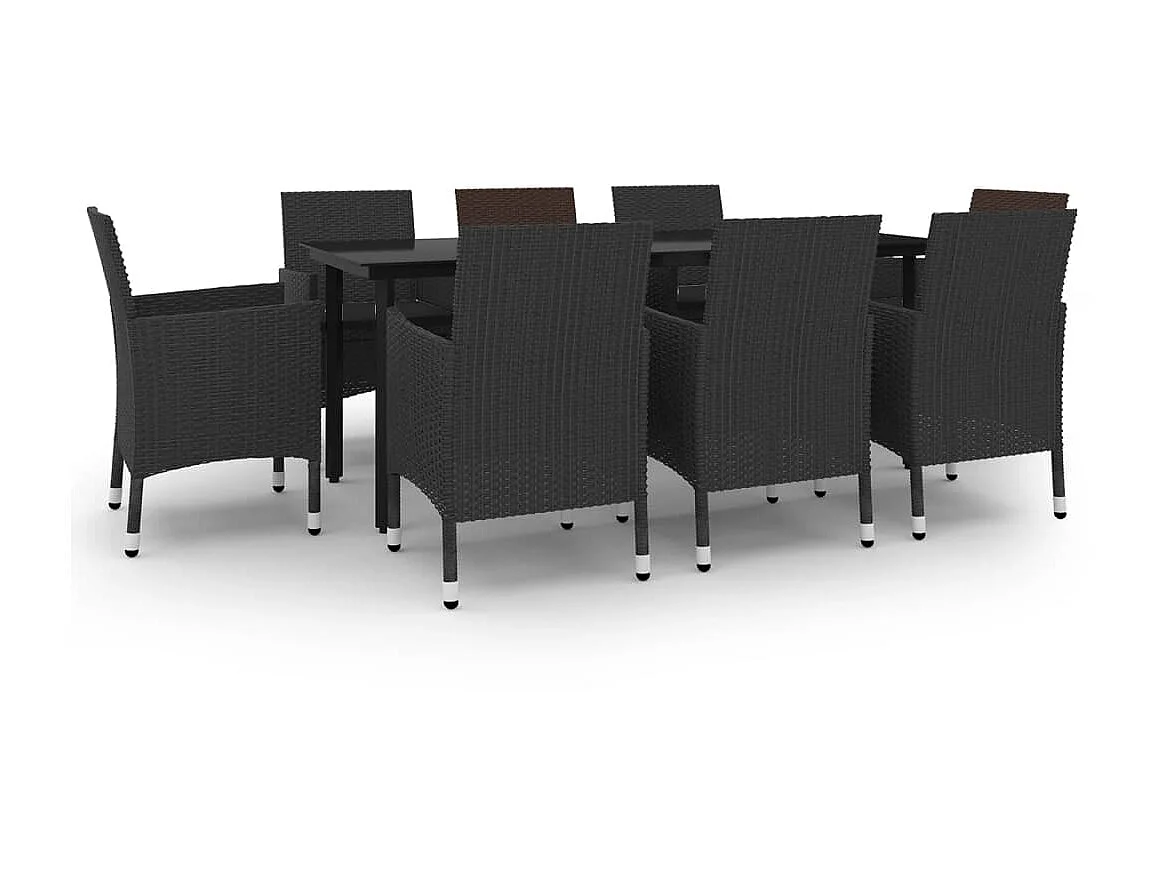 Ensemble à dîner de jardin coussins 9 pcs Résine tressée Verre 6