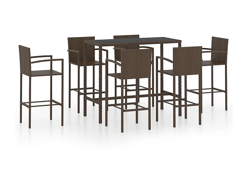 Ensemble de bar de jardin 7 pcs Résine tressée Marron