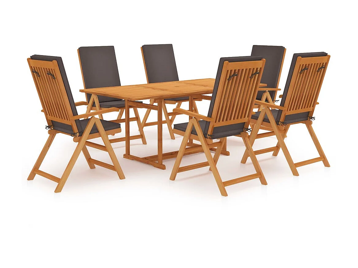 Salon de jardin 7 pcs avec coussins Bois de teck massif Gris