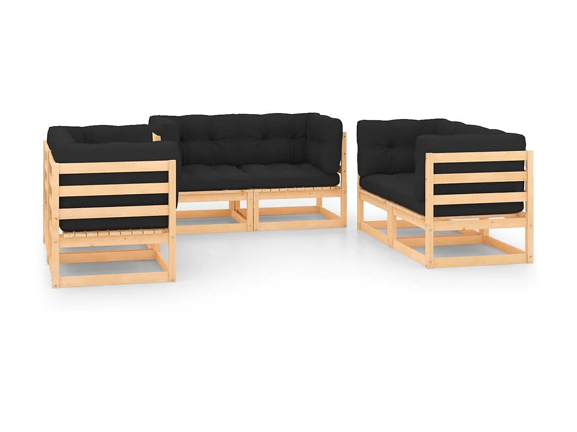 Salon de jardin 6 pcs avec coussins Bois de pin solide 2