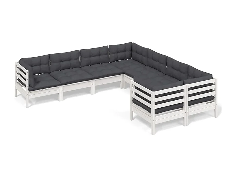 Salon de jardin 8 pcs avec coussins Blanc Bois de pin massif 5