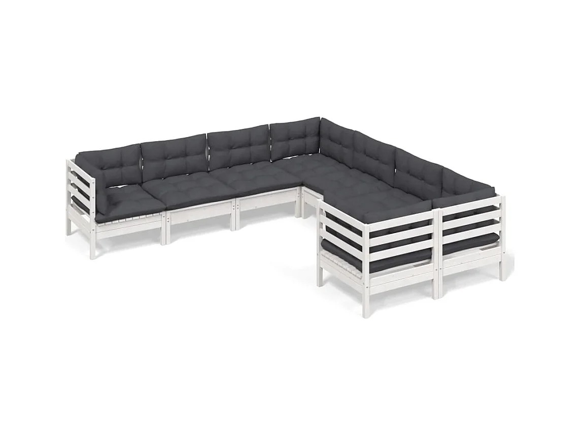 Salon de jardin 8 pcs avec coussins Blanc Bois de pin massif 5
