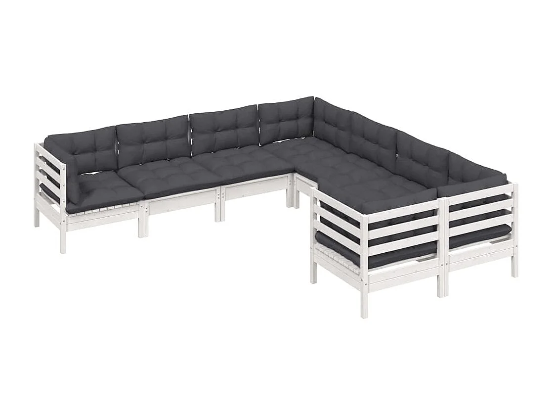 Salon de jardin 8 pcs avec coussins Blanc Bois de pin massif 5