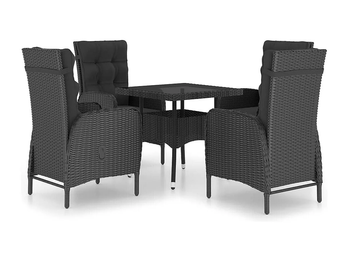 Ensemble à dîner de jardin 5 pcs Résine tressée et verre Noir