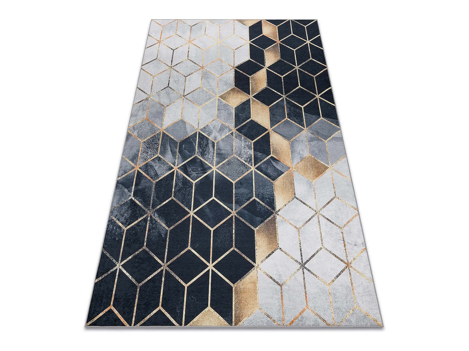 Tapis lavable ANDRE 1171 Cube, géométrique antidérapant - noir / or 160x220 cm