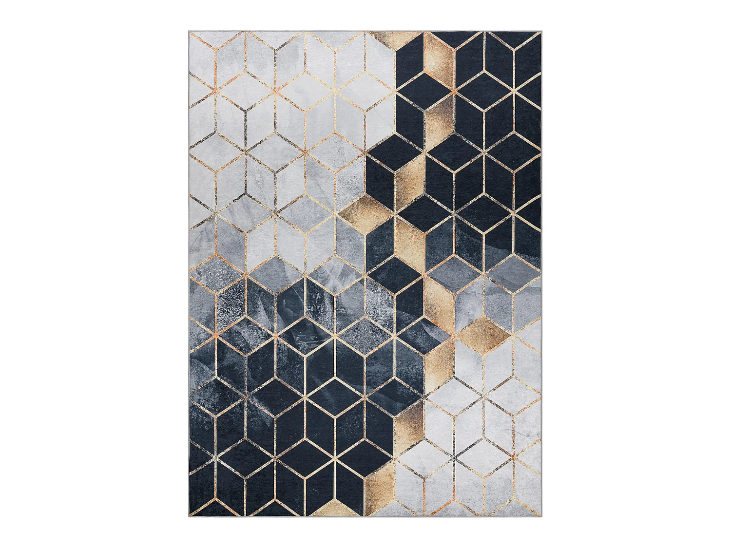 Tapis lavable ANDRE 1171 Cube, géométrique antidérapant - noir / or 160x220 cm
