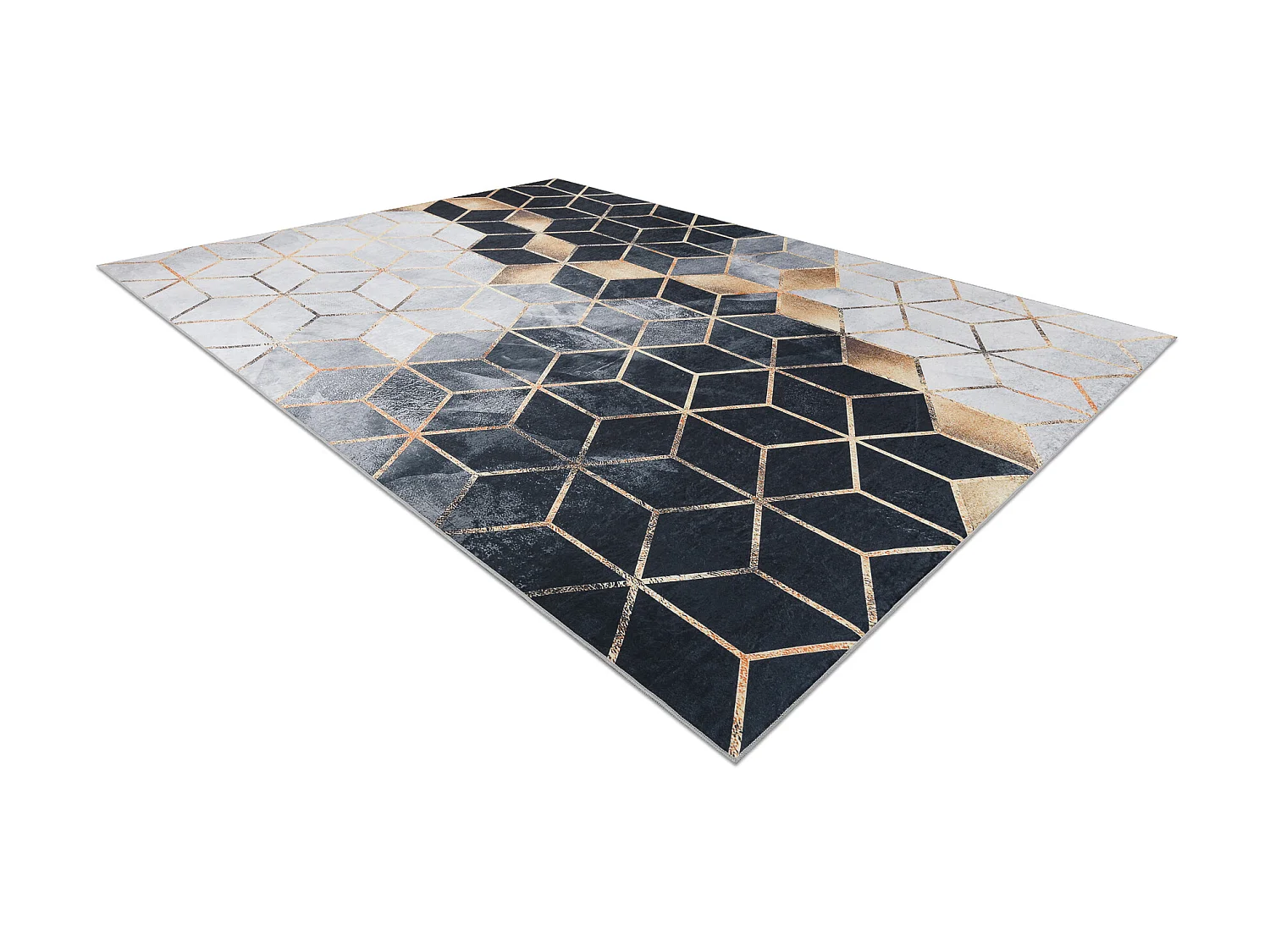 Tapis lavable ANDRE 1171 Cube, géométrique antidérapant - noir / or 160x220 cm