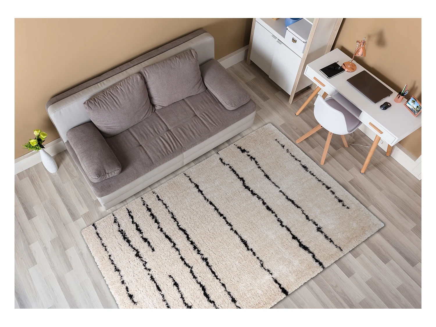 Tapis FLUFFY 2371 shaggy Rayures - crème / anthracite 160x220 cm