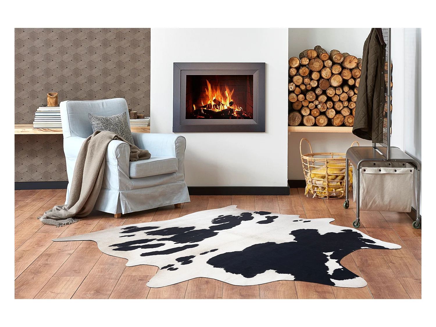 Tapis Imitation Peau de vache, Vache G5069-1, cuir noir blanc 155x195 cm
