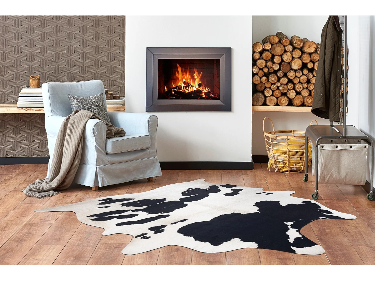 Tapis Imitation Peau de vache, Vache G5069-1, cuir noir blanc 155x195 cm