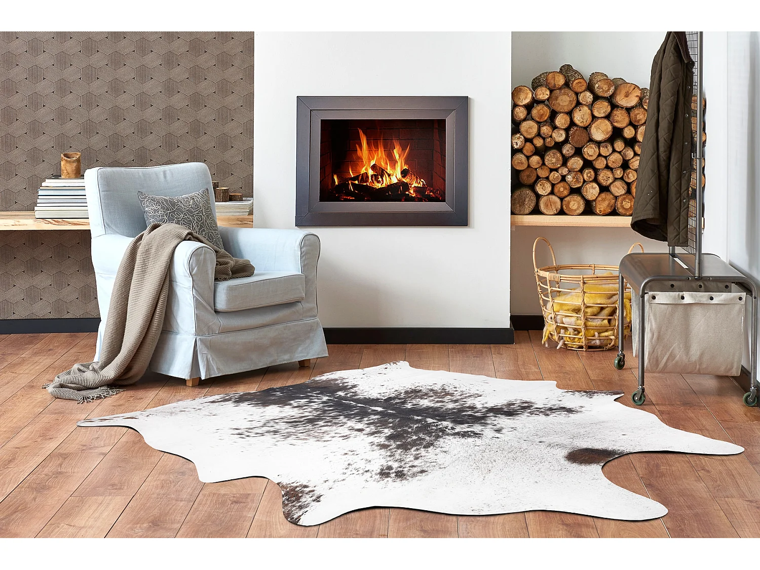 Tapijt Kunstleer Imitatie rundleer , G5074-1 wit-bruin leer 155x195 cm