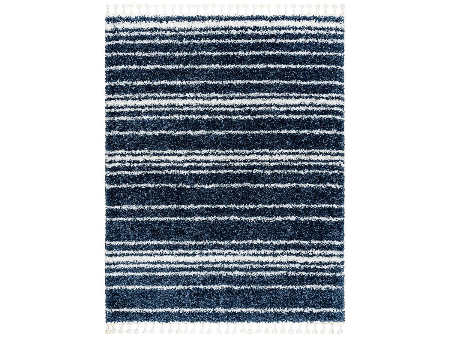 Tapijt UNION 4080 Strips blauw / crème Kwastjes berbery Marokkaanse s 160x220 cm