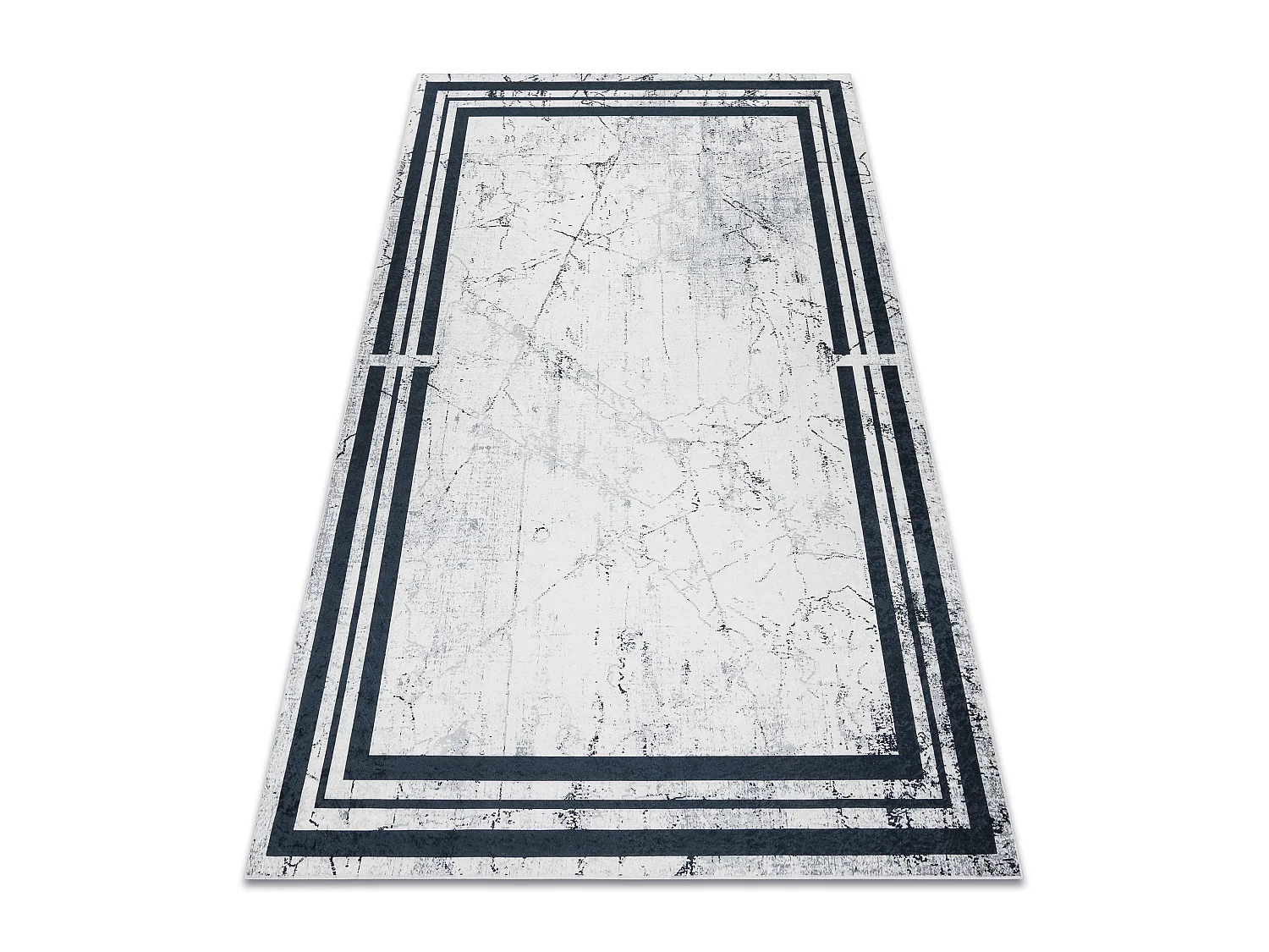 ANDRE 1023 tapijt wasbaar Kader marmer antislip - zwart / witrand 160x220 cm
