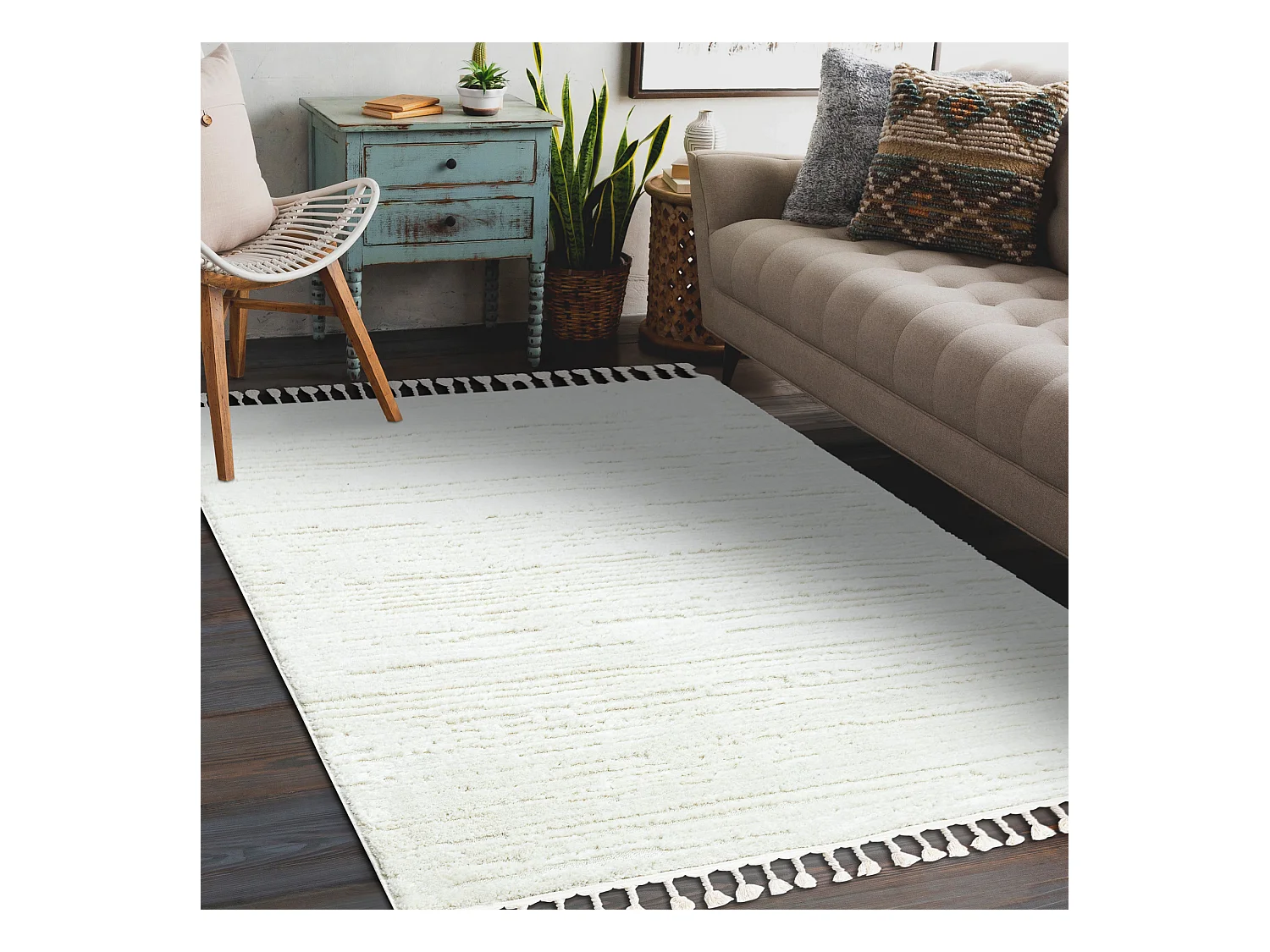Tapijt SEVILLA AC53B strips , prążki wit Kwastjes berbery Marokkaans 160x220 cm