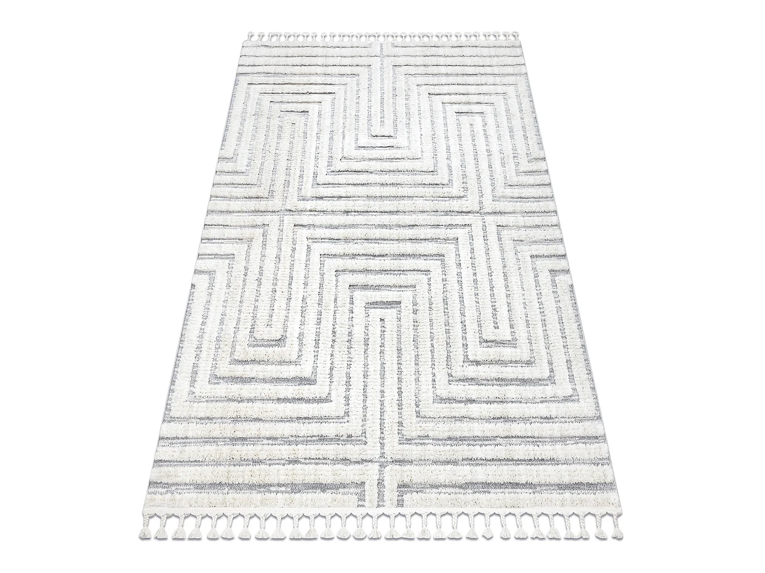 Tapijt SEVILLA Z788A Labirynt, Grieks wit / grijs Kwastjes berbery Mar 240x330 cm