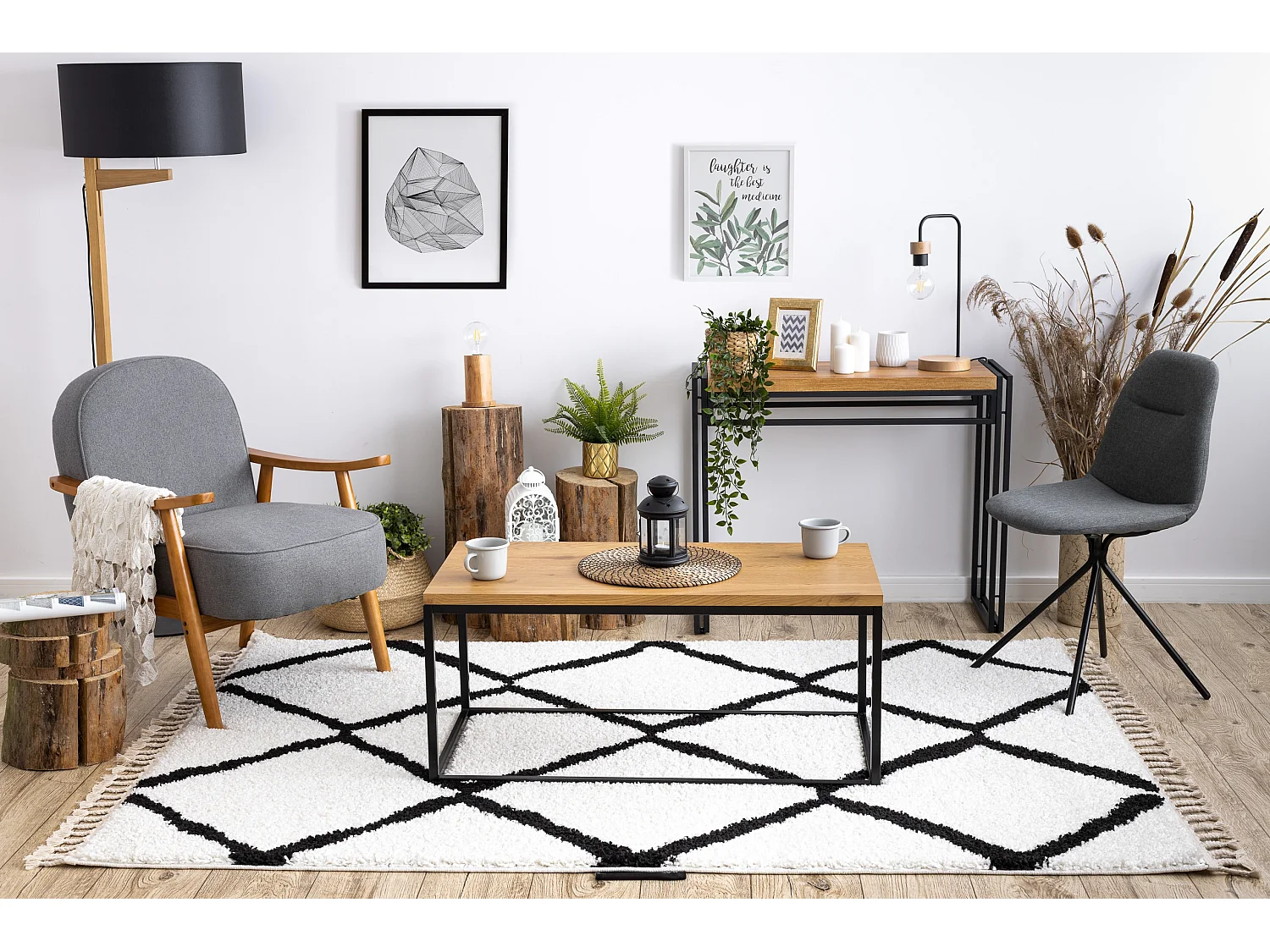 Tapijt BERBER CROSS witrand , Barber , marokkaanse shaggy 240x330 cm