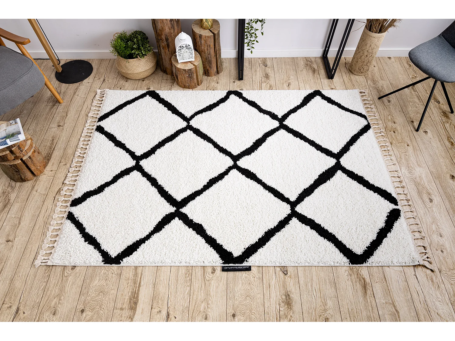 Tapijt BERBER CROSS witrand , Barber , marokkaanse shaggy 240x330 cm