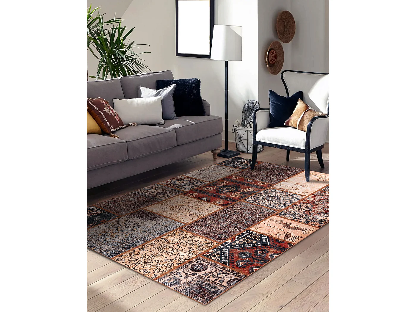ANTICA ancient rust vloerkleed, modern patchwork, Grieks wasbaar - ter 160x220 cm