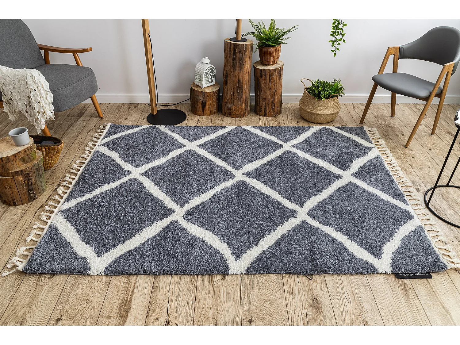 Tapijt BERBER CROSS B5950 grijskleuring / witrand , Barber , marokkaan 240x330 cm