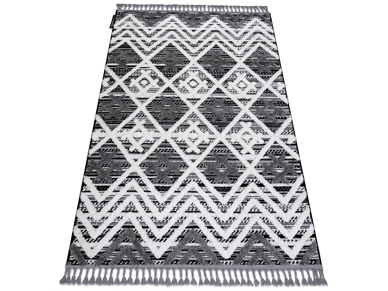 Tapis MAROC P642 Diamants, Zigzag gris / blanc Franges berbère maroca 160x220 cm