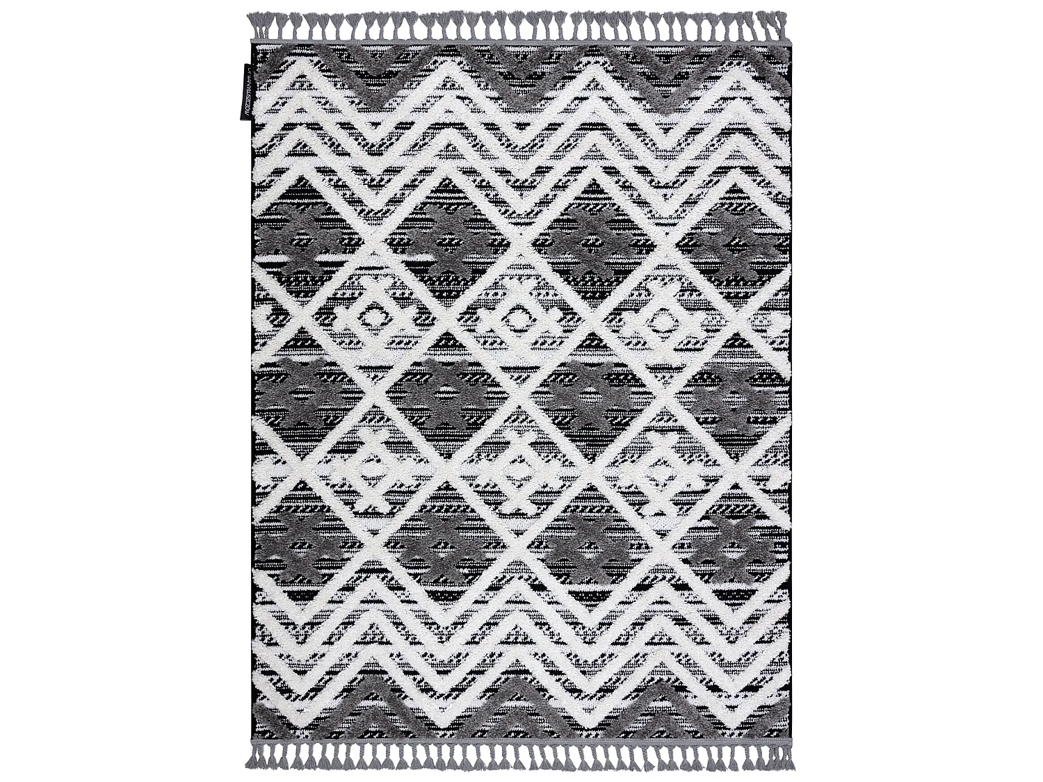 Tapis MAROC P642 Diamants, Zigzag gris / blanc Franges berbère maroca 160x220 cm