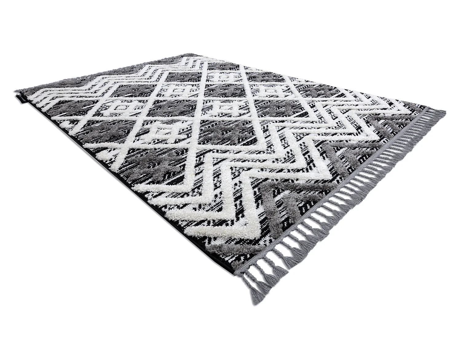 Tapis MAROC P642 Diamants, Zigzag gris / blanc Franges berbère maroca 160x220 cm