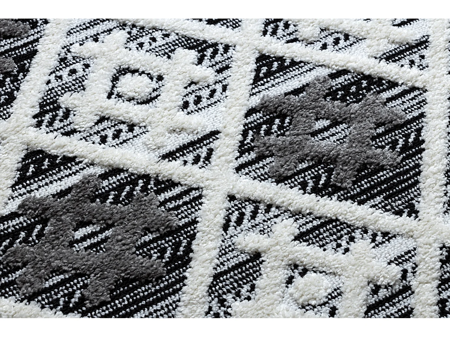 Tapis MAROC P642 Diamants, Zigzag gris / blanc Franges berbère maroca 160x220 cm
