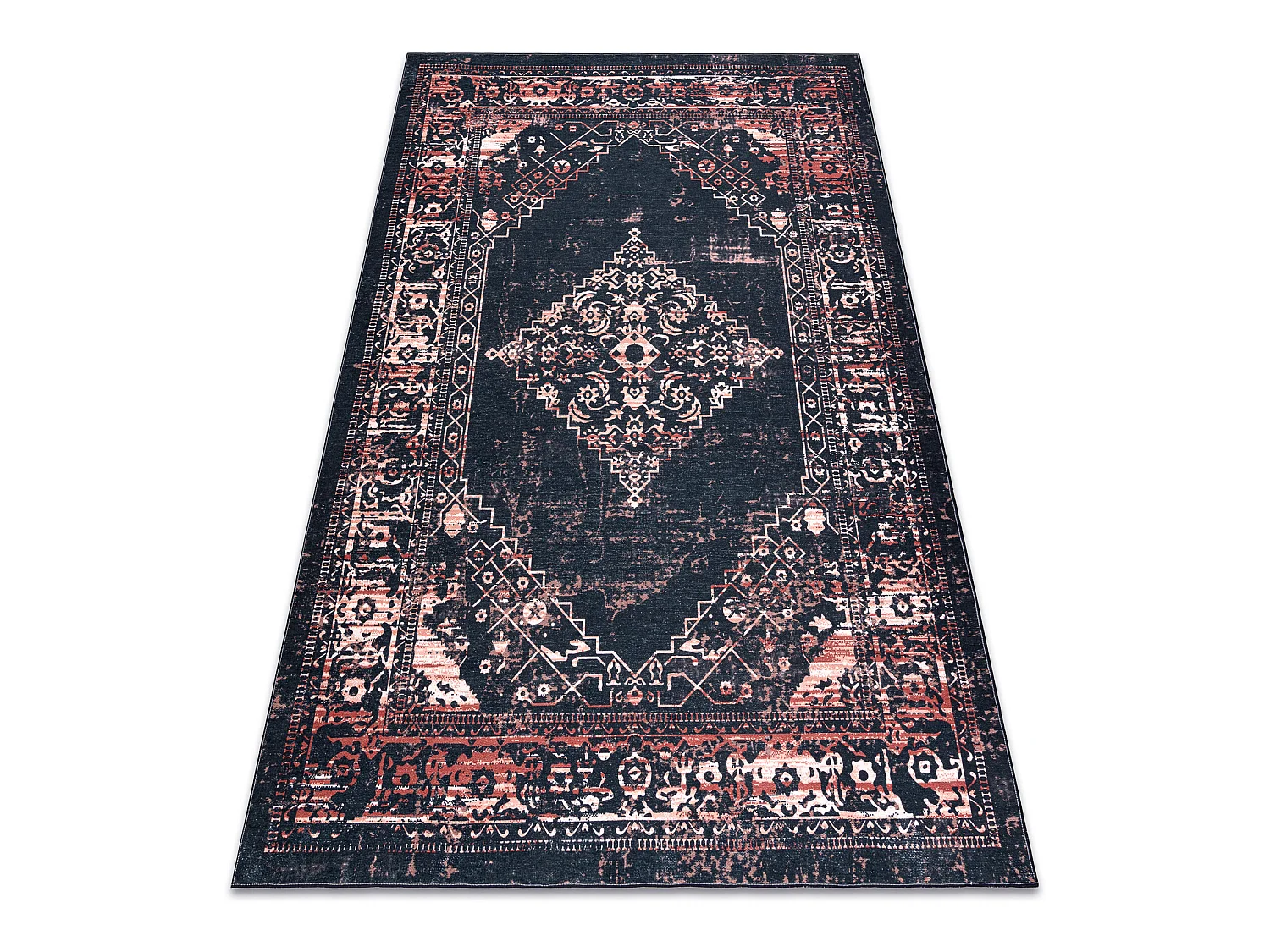 Tapis ANTIKA 120 tek, ornement moderne, lavable - noir / terre cuite 160x220 cm