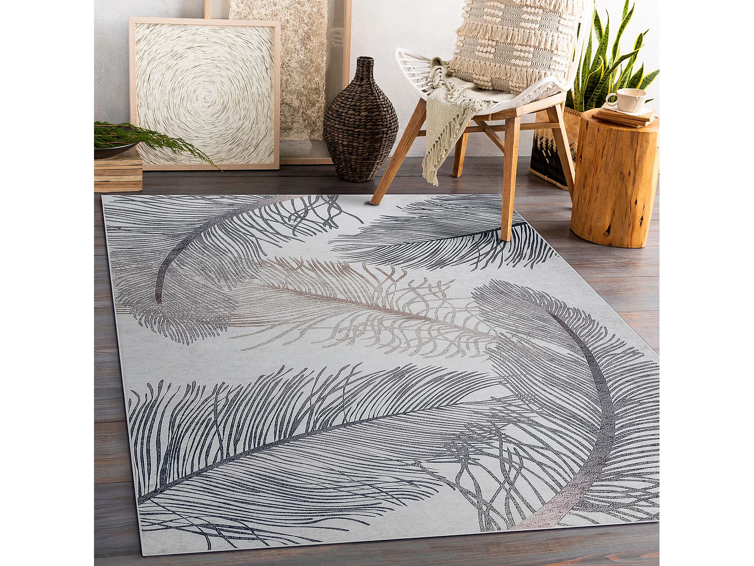 ANDRE 1147 tapijt wasbaar veren, vintage antislip - beige 160x220 cm