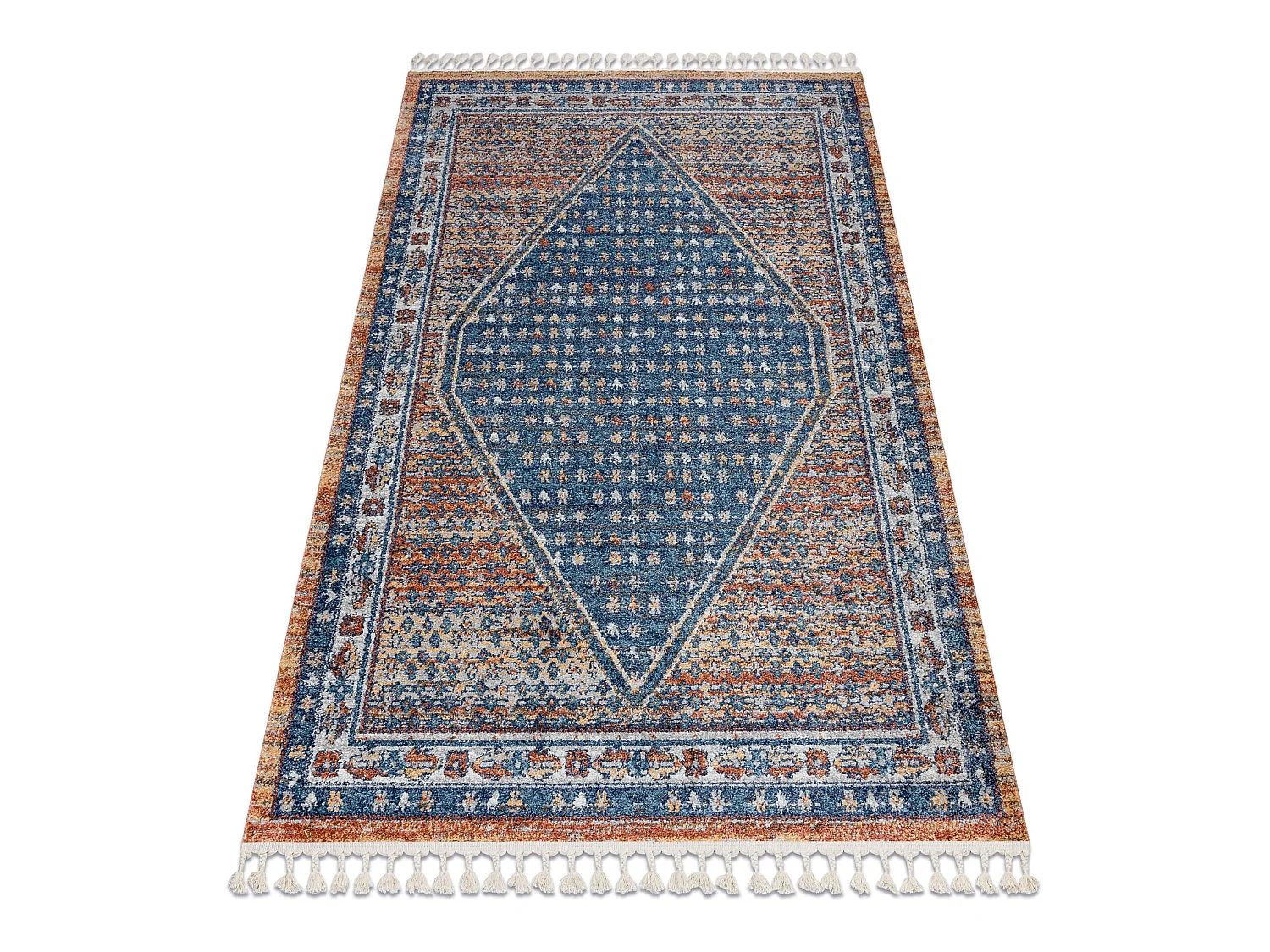 Modern Teppich BELLE BG58A dunkelblau / beige Franse  160x220 cm