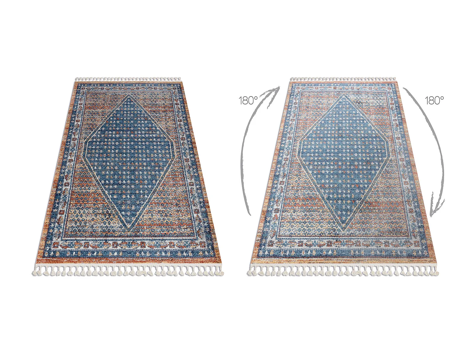 Modern Teppich BELLE BG58A dunkelblau / beige Franse  160x220 cm